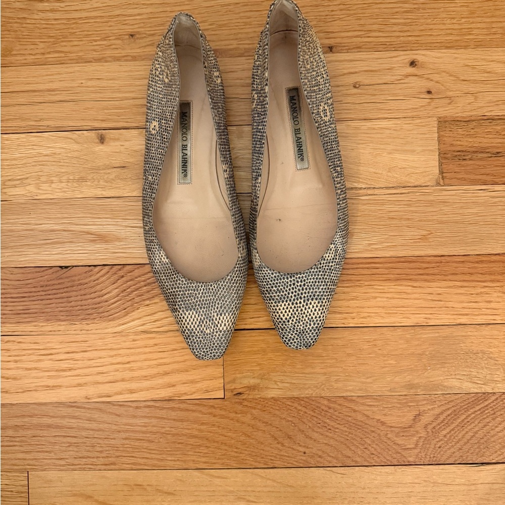 Manolo Blahnik Gray Snakeskin Flats